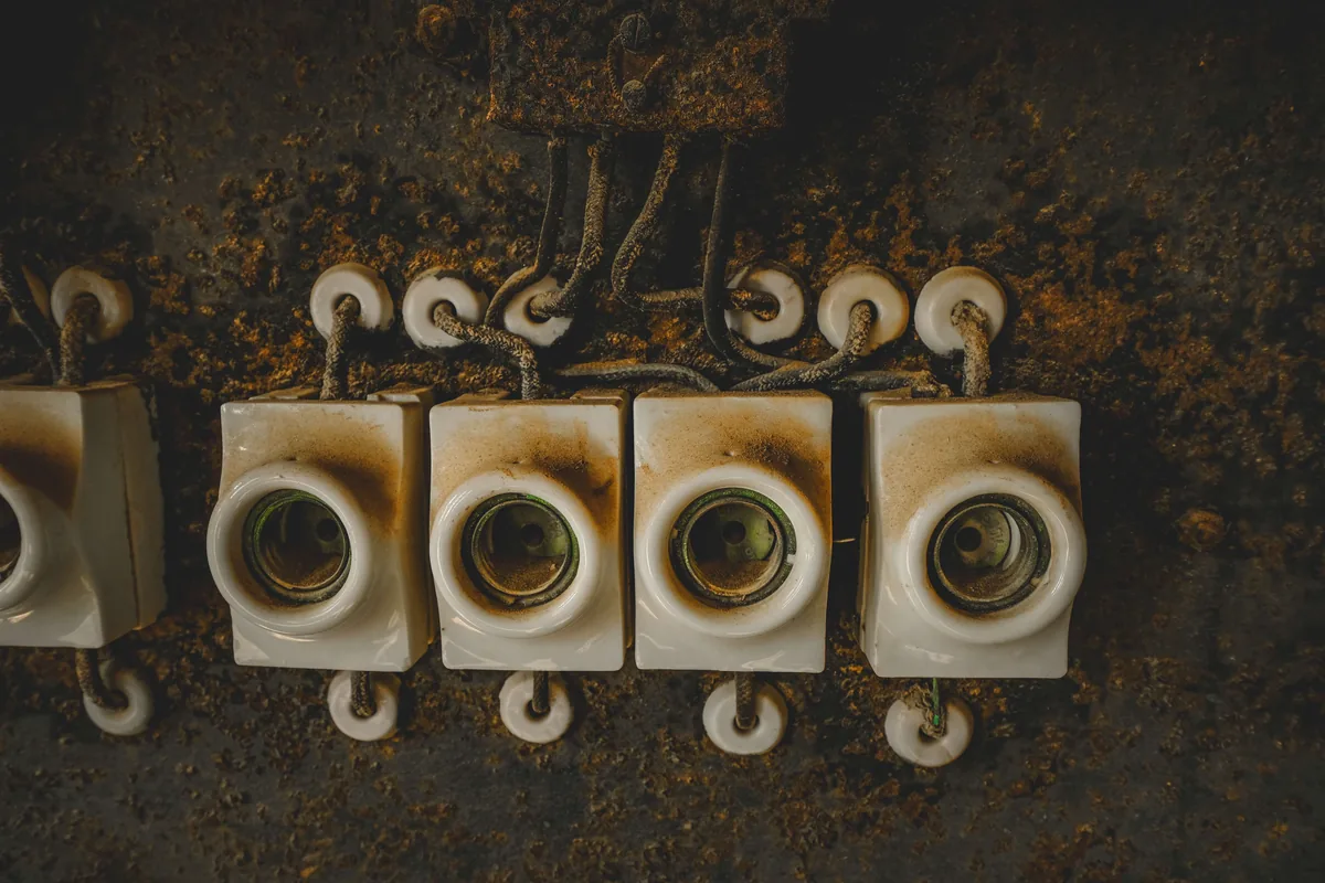 Porzellansicherungen und stoffummantelte Leitungen einer Vorkriegsinstallation, wie sie in Truderinger Siedlungshäusern vorkommen, Elektrosanierung von Rucker Elektro München