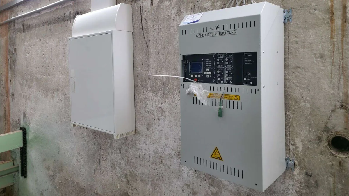 Fertig montierte und beschriftete Sicherheitsbeleuchtungs-Zentrale, installiert von Rucker Elektro in München
