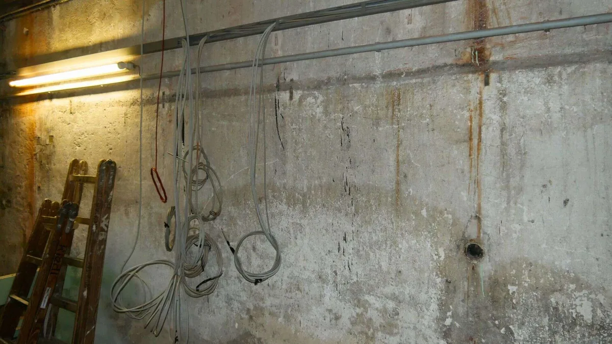 Rohbauwand mit vorbereiteten Leitungen vor der Montage der Sicherheitsbeleuchtungsanlage