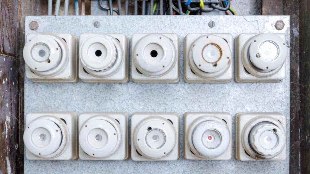 Veralteter Sicherungskasten mit Schraubeinsatzsicherungen in Altbauwohnung - typisches Warnsignal für Elektrosanierungsbedarf